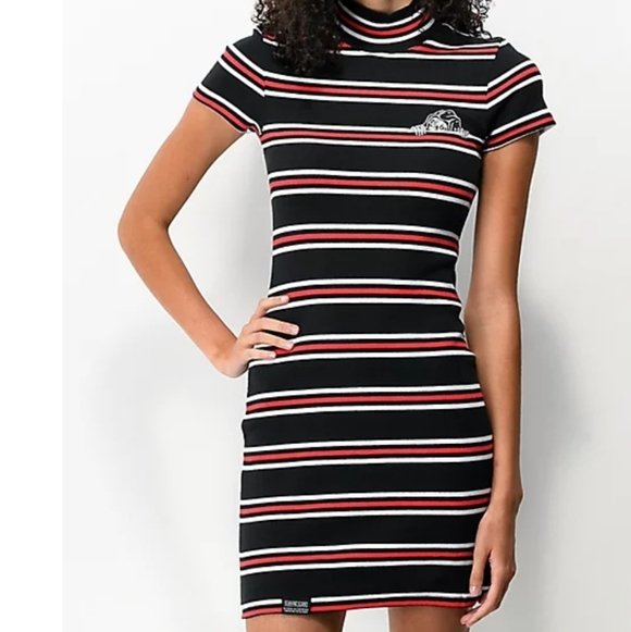 Lurking Class Dresses & Skirts - Lurking Class Chic Striped Mini Dress in Black, White, and Red